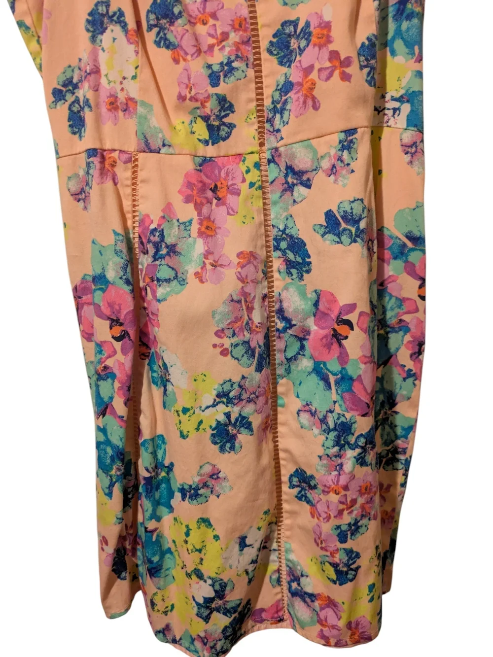 Candie's Pink Floral Midi Dress with Blue & Yellow Prints Size 13